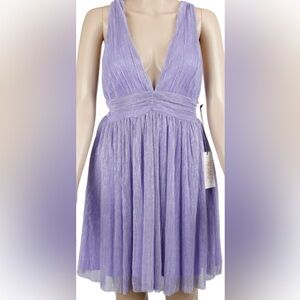 100. Crystal Sky Large Elegant Purple Pleated sparkle Dress